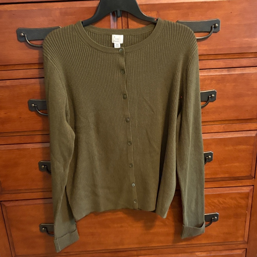 a new day Olive Green Ribbed Button-Front Cardigan
